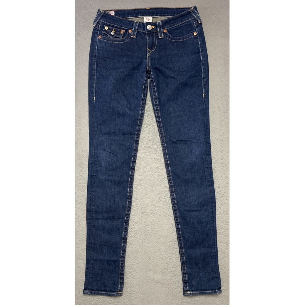 True Religion Jodie Jeans Skinny Womens Dark Wash Low Y2K Horseshoe 27 (30x34)
